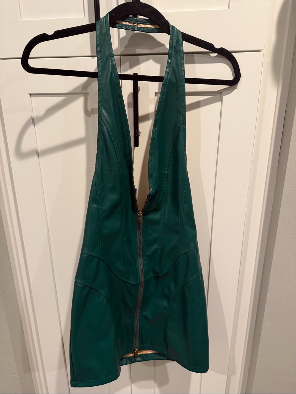 Bodycon Faux Leather Halter Deep Teal Dress